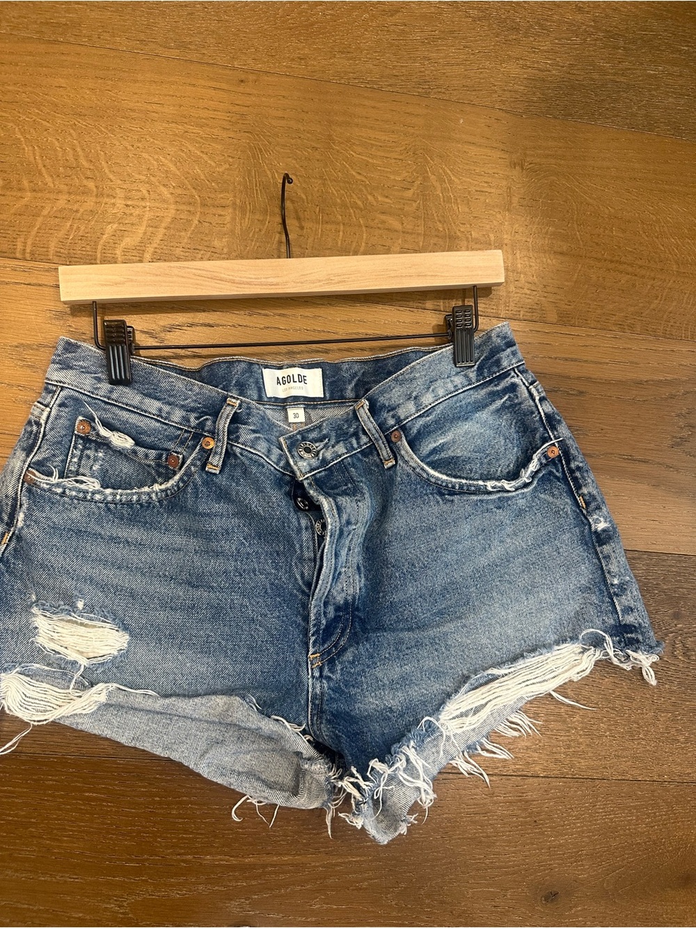 Agolde Blue Distressed High-Rise Denim Shorts
